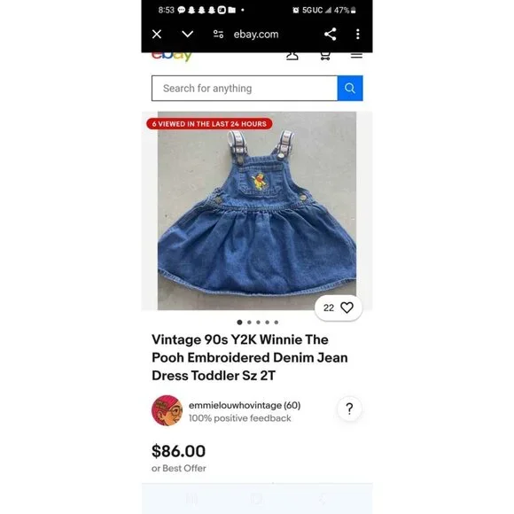 Vintage Disney 1990s Winnie The Pooh 12 Months Baby Girl Jean Jumper Dress